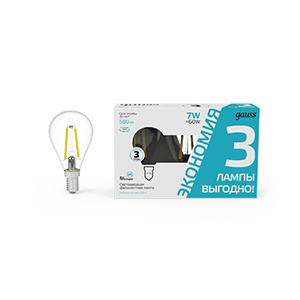 1Лампы (источники света) лампа светодиодная filament шар 7w 580lm 4100к е14 led (3 лампы в упаковке) 1/20 | 105901207t | gauss выгодная цена