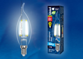 Лампы (источники света) лампа светодиодная led-cw35-6w/nw/e14/cl pls02wh led. "свеча на ветру", прозр. серия sky. 4000к | ul-00001374 | uniel выгодная цена
