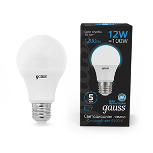 1Лампы (источники света) лампа светодиодная a60 12w 1200lm 6500k e27 led 1/10/50 | 102502312 | gauss выгодная цена