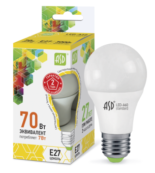 1Лампы (источники света) лампа светодиодная led-a60-standard 7вт 230в е27 3000к 630лм | 4690612001692 | asd выгодная цена