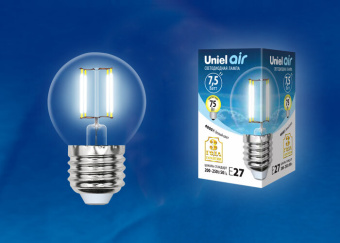1Лампы (источники света) лампа светодиодная led-g45-7,5w/nw/e27/cl gla01tr led. "шар", прозр серия air. 4000k | ul-00003255 | uniel выгодная цена