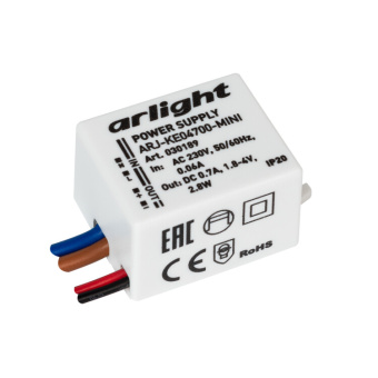1Ленты светодиодные блок питания arj-ke04700-mini (2.8w, 700ma) (arlight, ip20 пластик, 5 лет) | 030189 | arlight выгодная цена