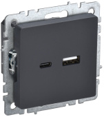Розетки, выключатели, звонки электрические brite розетка usb a+c 18вт рю11-1-брг графит | br-u22-018-k53 | iek выгодная цена