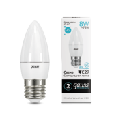 Лампы (источники света) лампа светодиодная led 8вт e27 220в 4100к elementary свеча | 33228 | gauss выгодная цена