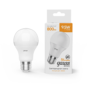 1Лампы (источники света) лампа светодиодная basic a60 9,5w 800lm 3000k е27 led 1/10/50 | 1023210 | gauss выгодная цена