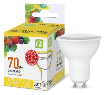 1Лампы (источники света) лампа светодиодная led-jcdrc-standard 7.5вт 230в gu10 3000к 675лм | 4690612002361 | asd выгодная цена