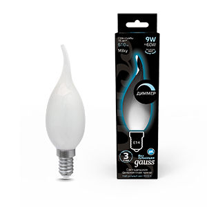 1Лампы (источники света) лампа светодиодная filament свеча на ветру 9w 610lm 4100к е14 milky диммируемая led 1/10/50 | 104201209-d | gauss выгодная цена