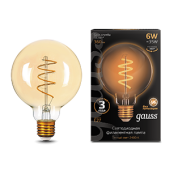 Лампы (источники света) лампа светодиодная black led filament g95 flexible e27 6w golden 360lm 2400к | 105802007 | gauss выгодная цена