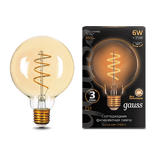 1Лампы (источники света) лампа светодиодная black led filament g95 flexible e27 6w golden 360lm 2400к | 105802007 | gauss выгодная цена
