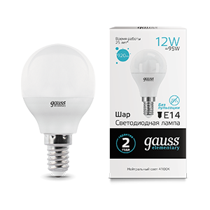 1Лампы (источники света) лампа светодиодная led elementary шар 12w 920lm e14 4100k | 53122 | gauss выгодная цена