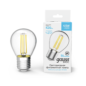 Лампы (источники света) лампа светодиодная basic filament шар 4,5w 420lm 4100к е27 led 1/10/50 | 1051215 | gauss выгодная цена