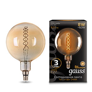 1Лампы (источники света) лампа светодиодная led vintage filament flexible g200 8w e27 200*300mm amber 620lm 2400k 1/6 | 154802008 | gauss выгодная цена