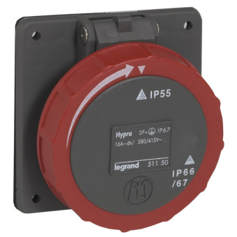 1Разъемы промышленные встраиваемая розетка hypra - ip 66/67-55 - 3к+н+3 - 16 а - пластик | 051151 | legrand выгодная цена