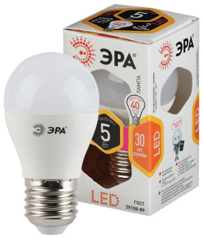 1Лампы (источники света) лампа светодиодная std led p45-5w-827-e27 e27 / е27 5вт шар теплый белый свет | б0019139 | эра выгодная цена