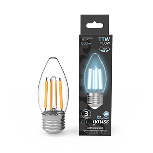 1Лампы (источники света) лампа светодиодная filament свеча 11w 830lm 4100к е27 led 1/10/50 | 103802211 | gauss выгодная цена