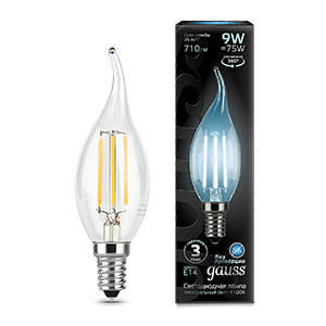 1Лампы (источники света) лампа светодиодная led filament свеча на ветру e14 9w 710lm 4100k | 104801209 | gauss выгодная цена