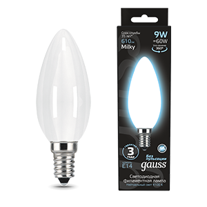 1Лампы (источники света) лампа светодиодная filament свеча 9w 610lm 4100к е14 milky led 1/10/50 | 103201209 | gauss выгодная цена