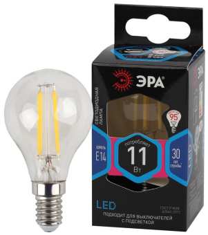 1Лампы (источники света) лампа светодиодная f-led p45-11w-840-e14 (филамент, шар, 11вт, нейтр, e14) | б0047014 | эра выгодная цена