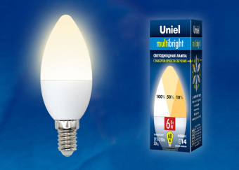 1Лампы (источники света) лампа светодиодная led-c37-6w/ww/e14/fr/mb plm11wh led. «свеча», матовая. серия multibright. 3000k 100-50-10 . | ul-00002373 | uniel выгодная цена