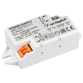 1Ленты светодиодные блок питания arv-sn12012-c (12v, 1a, 12w) (arlight, ip20 пластик, 3 года) | 020426(1) | arlight выгодная цена