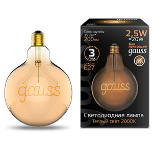 1Лампы (источники света) лампа светодиодная led filament g125 e27 2,5w golden 200lm 2000k 1/20 | 175802003 | gauss выгодная цена