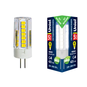 1Лампы (источники света) лампа светодиодная led-jc-220/5w/4000k/g4/cl glz09tr led, прозр 4000к | ul-00006745 | uniel выгодная цена