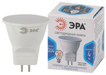 1Лампы (источники света) лампа светодиодная mr11-4w-840-gu4 (диод, софит, 4вт, нейтр, gu4) (10/100/8000) | б0049066 | эра выгодная цена
