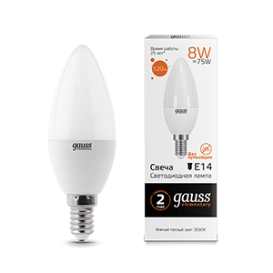 1Лампы (источники света) лампа светодиодная led 8вт e14 220в 2700к elementary свеча | 33118 | gauss выгодная цена