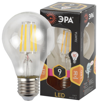 1Лампы (источники света) лампа светодиодная f-led a60-9w-827-e27 (филамент, груша, 9вт, тепл, е27) | б0043433 | эра выгодная цена