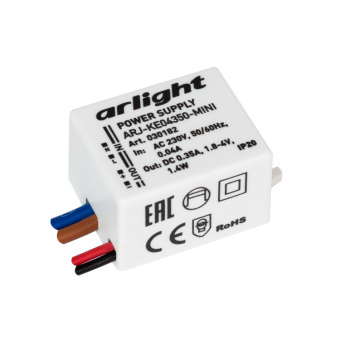 1Ленты светодиодные блок питания arj-ke04350-mini (1.4w, 350ma) (arlight, ip20 пластик, 5 лет) | 030182 | arlight выгодная цена