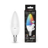 Лампы (источники света) лампа светодиодная smart led свеча с37 6w e14 rgbw+dim 1/10/100 | 103101406 | gauss выгодная цена