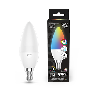 1Лампы (источники света) лампа светодиодная smart led свеча с37 6w e14 rgbw+dim 1/10/100 | 103101406 | gauss выгодная цена