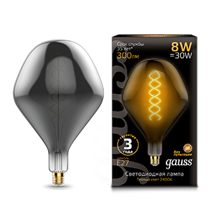 1Лампы (источники света) лампа светодиодная led vintage filament flexible sd160 8w e27 160*270mm gray 2400k 1/6 | 163802008 | gauss выгодная цена