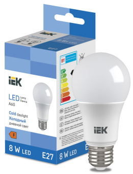 1Лампы (источники света) лампа светодиодная bulb a60 710lm 6500k e27 | ll-i-a60-8-230-65-e27 | iek выгодная цена