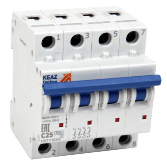 1Модульное оборудование (выключатели, УЗО, АВДТ,  УЗДП) выключатель автоматический четырехполюсной optidin bm63-4nc5-ухл3-рег | 280533 | кэаз выгодная цена