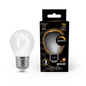 1Лампы (источники света) лампа светодиодная filament шар 9w 590lm 3000к е27 milky диммируемая led 1/10/50 | 105202109-d | gauss выгодная цена