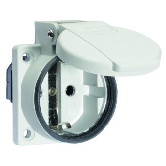 1Разъемы промышленные розетка встраиваемая (с уплотнителем) schuko 16a 3p 250v ip54 серая 71083 i 71083-bals i bals выгодная цена