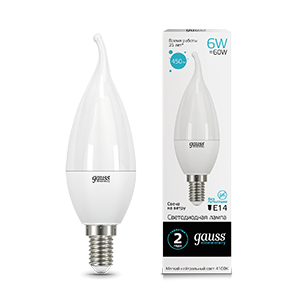 1Лампы (источники света) лампа светодиодная led 6вт e14 220в 4100к elementary свеча на ветру | 34126 | gauss выгодная цена