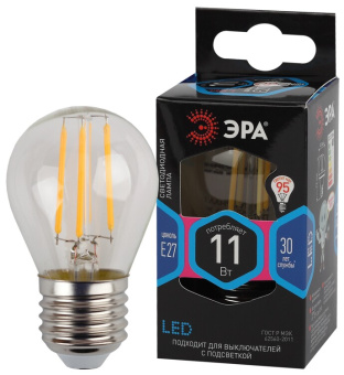 1Лампы (источники света) лампа светодиодная f-led p45-11w-840-e27 (филамент, шар, 11вт, нейтр, e27) | б0047015 | эра выгодная цена