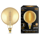Лампы (источники света) лампа светодиодная led vintage filament straight g200 6w e27 200*283mm amber 890lm 2700k 1/6 | 154802118 | gauss выгодная цена