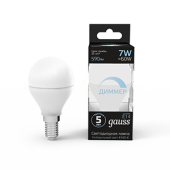 Лампы (источники света) лампа светодиодная led 7вт e14 220в 4100к шар, диммируемая | 105101207-d | gauss выгодная цена