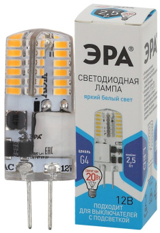 1Лампы (источники света) лампа светодиодная led-jc-2,5w-12v-slc-840-g4 (диод, капсула, 2,5вт, нейтр, g4) (20/500/24500) | б0049090 | эра выгодная цена