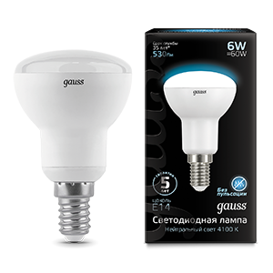 1Лампы (источники света) лампа светодиодная led 6вт e14 220в 4100к reflector r50 | 106001206 | gauss выгодная цена