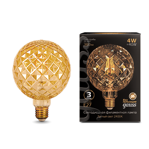 1Лампы (источники света) лампа светодиодная filament g120 4w 380lm 2400к е27 golden carat led 1/20 | 105802004 | gauss выгодная цена