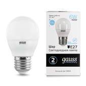 Лампы (источники света) лампа светодиодная led 6вт e27 220в 6500к elementary шар | 53236 | gauss выгодная цена