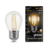 Лампы (источники света) лампа светодиодная led 5вт e27 220в 2700к шар | 105802105 | gauss выгодная цена