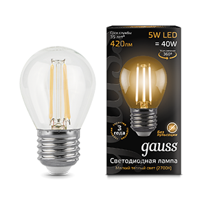 1Лампы (источники света) лампа светодиодная led 5вт e27 220в 2700к шар | 105802105 | gauss выгодная цена