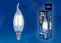 1Лампы (источники света) лампа светодиодная led-cw35-6w/ww/e14/fr pls02wh led. "свеча на ветру", мат.. серия sky. 3000к . | ul-00000306 | uniel выгодная цена