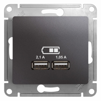 1Розетки, выключатели, звонки электрические glossa графит usb розетка, 5в/2100ма, 2х5в/1050ма, механизм | gsl001333 | se выгодная цена