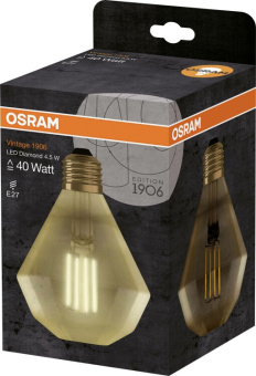 1Лампы (источники света) лампа светодиодная филаментная vintage 1906 led cl diamond fil gold 40 non-dim 4, 5w/825 e27 | 4058075091955 | osram выгодная цена